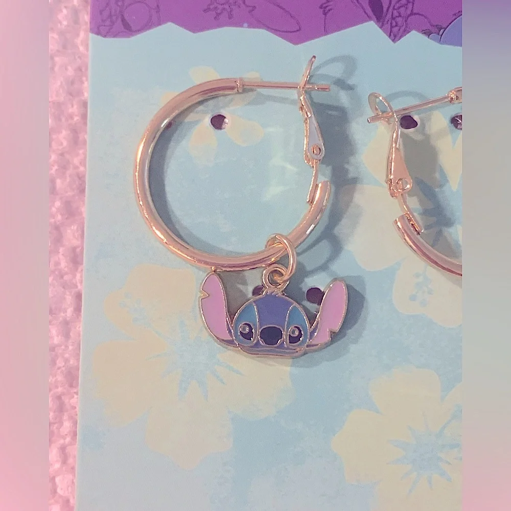 NEW DISNEY Stitch Gold Hoop Earrings medium Trending limited edition kids NWT